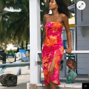 Lulu's Strapless Floral Dress in Pink and Orange